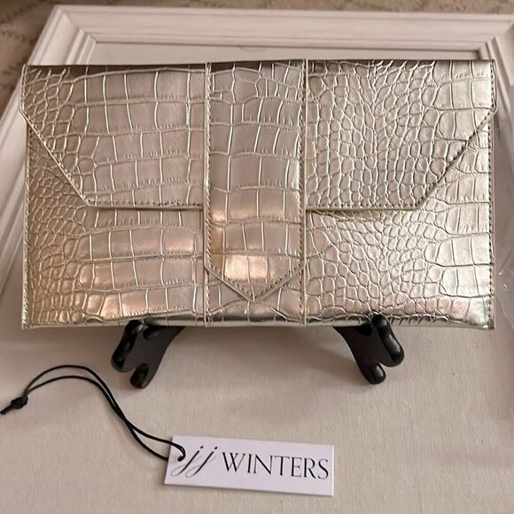 J. J. Winters Nikki Clutch platinum croc boho chic clutch NWT - Picture 1 of 7